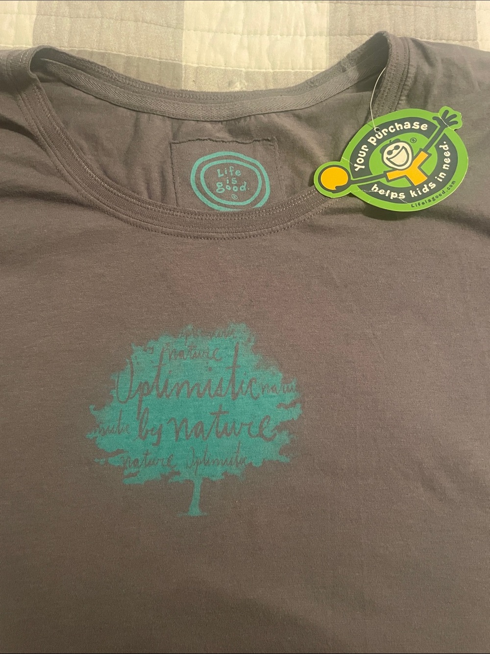 Life Is Good Gray Short-Sleeve Tee with Teal Tree Graphic